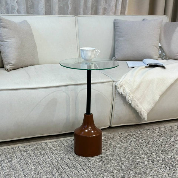 طاولة خدمة بني زجاج شفاف