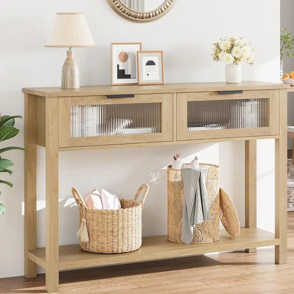 كونسول خشبى مزود بإدراج زجاجيه