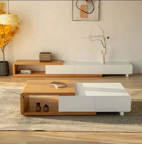 طقم طاولات قهوه مع تلفاز بنمط هادئ