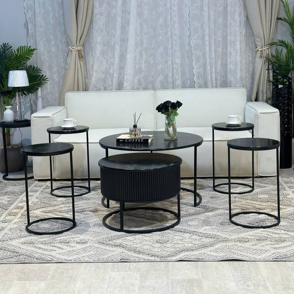 طقم طاولتين متداخله مع 4 خدمه