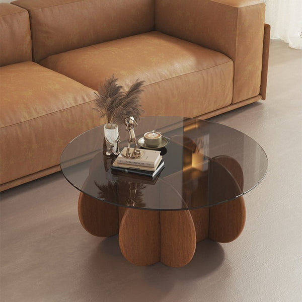 طاولة قهوة بقاعدة خشبية انيقة