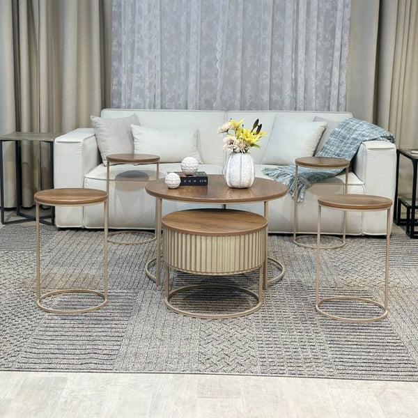 طقم طاولتين خشب كنب مع 4 خدمة