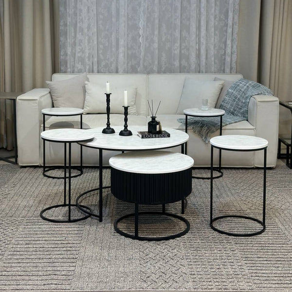 طقم طاولتين خشب كنب مع 4 خدمة