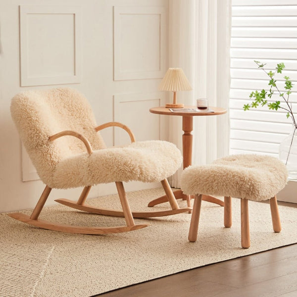 كرسي خشبي هزاز مع مسند للقدم